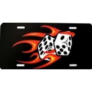 Red Hot Flaming Dice License Plate Plates Tag Tags auto vehicle car 