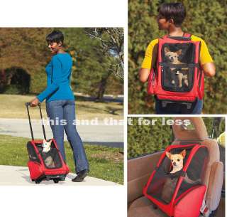   Pet Carriers Red or Black Stroller Wheels Backpack Car Crate Dog Cat