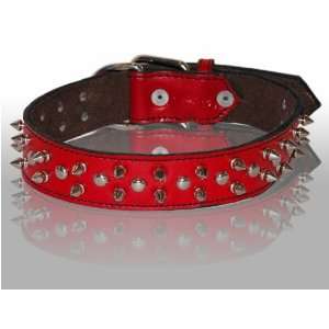 Top Dog red spike leather collar, fits 1 3/8 x26  