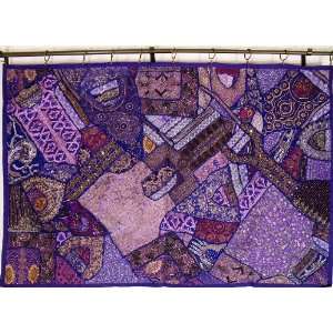  Purple Huge India Handicraft Sari Wall Hanging Tapestry 