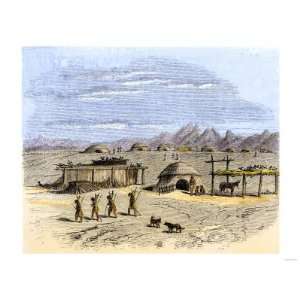 Piman Village in the Desert Southwest, 1800s Premium Poster Print 