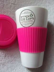 Uptown Eco Cup Ceramic Silicone Lid Reusable Hold 16 oz Pink New 