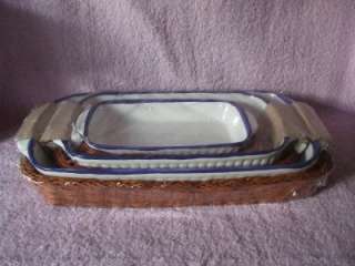 New In Box 3 Stoneware Baking Dishes w/ Serving Baskets  