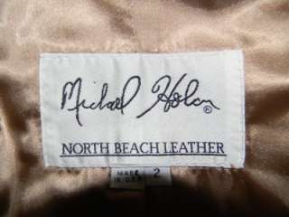Michael Hoban North Beach Leather Beige Camel Cropped Jacket Coat Sz 2 