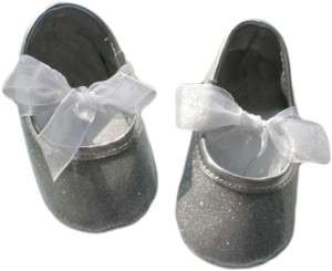 NEW Soft Sole Baby Shoes   Glitter Bow Pink or Silver  