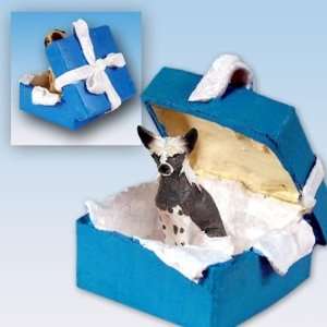  Chinese Crested Blue Gift Box Dog Ornament