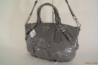   15921 Madison Patent Leather Dark Gray Sophia Satchel Handbag  