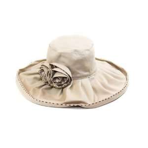  Ladies Cotton Wide Brim Sun Hat with 2 Roses Beige New 