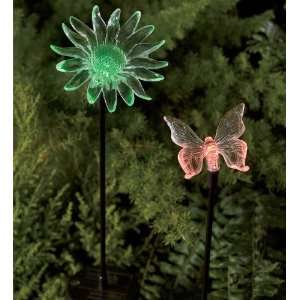  Butterfly & Flower Solar Powered Steel Garden Stakes Set 