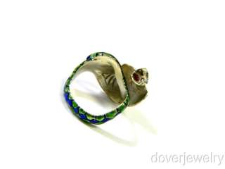Estate Diamond 14K Gold Blue Green Enamel Snake Ring NR  