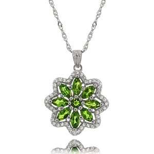  Green Flower Pendant Chrome Diopside in Sterling Silver 