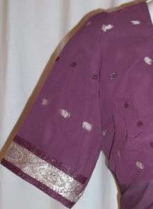 Dark Plum Sari w/ Choli Blouse Satin Indian Saree Panel Fabric M 38 