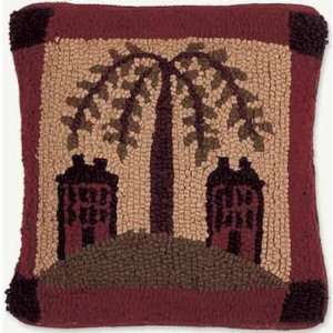  2 Houses Hooked Wool Pillow