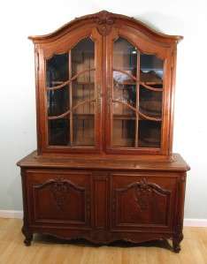 Antique French Provincial Louis XV China Display Cabinet (Oak Bookcase 
