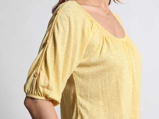   Pleated Neckline DOLMAN TOP Slit Button Short Sleeve Blouse TEE  