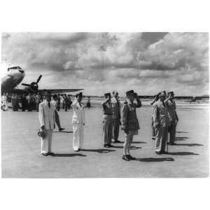  French military at attention at airport,Vietnam,1950,in uniform 