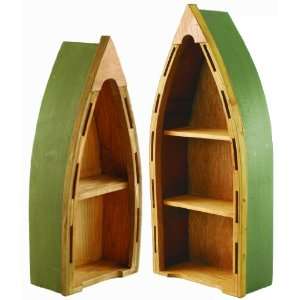   14 or 21 inch Green Wood Canoe Decorative Book Shelves