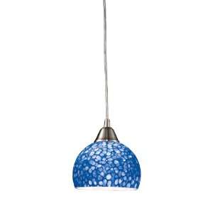 CIRA 1 LIGHT PENDANT IN SATIN NICKEL WITH PEBBLED BLUE GLASS W6 H6