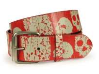 removable roller buckle with snaps printed with skull and cross bone 