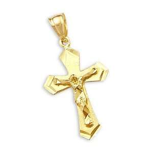    14k Small Yellow Gold Cross Crucifix Pendant Charm New Jewelry