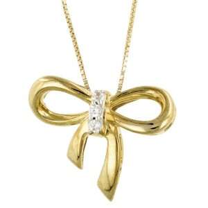   Gold Diamond Accent Bow Pendant (J K Color, I3 Clarity), 18 Jewelry