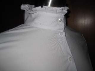 NWT Nara Italy Stretch Cotton Ruffle Neck Button Shirt  