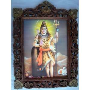 Lord Shiva with Shivling in Himalayas Poster painting in wood crafts 