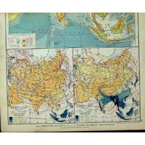  1925 Map World Summer Winter Climate Asia Political