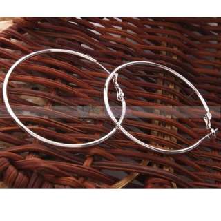 925 Sterling Silver Ear Needle White Copper Silver plated Smooth Hoop 