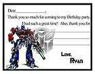 10 Optimus Prime Transform FILL IN Thank You Note Cards