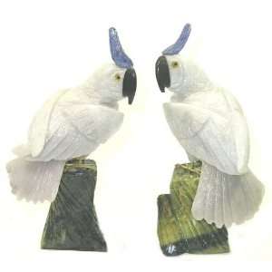  6 Inch Pair of Carved Stone Cockatoos