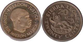 elf Sierra Leone 20 Cents 1964 Lion Proof  