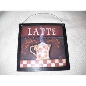  Latte Coffee Mug Wooden Kitchen Cafe Wall Art Sign