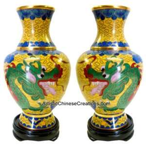  Chinese Art / Chinese Cloisonne Vases   Dragon (Pair 