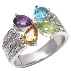   Natural Colored Gemstone and Diamond 10k White Gold Ring Jewelry