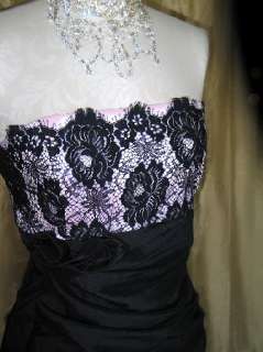   Jessica McClintock Pink Black Lace Stretch Taffeta Short Dress Size 12