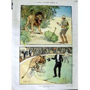   1892 Colour Print Comedy Man Lion Tamer Circus Scene
