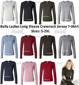 Bella Ladies Long Sleeve Cotton Crewneck Jersey T Shirt 6500 S 2XL NEW 