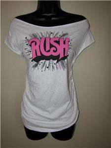  backless white RUSH band music concert cut up couture white t shirt 