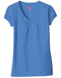 Hanes Girls Shirred V Neck T Shirt   style K701  