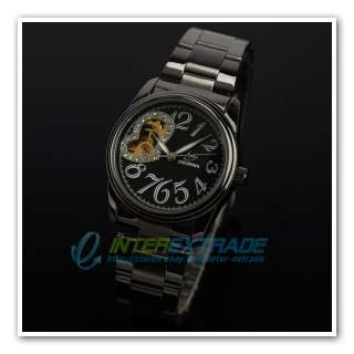 Stainless Steel Heart Skeleton Crystal Automatic Mechanical Men Lady 