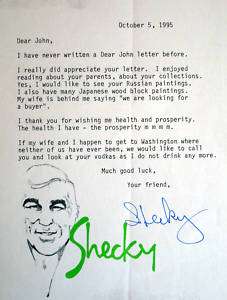 Shecky Greene typed and hand signed letter / autograph  