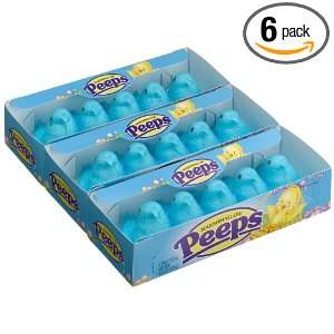 Marshmallow Peeps Blue Chicks, 4.5 Ounce, 15 Count Boxes (Pack of 6 
