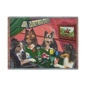  Home of Shelties Woven Throw Blanket 4 Dogs Playing Poker 