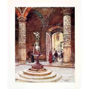  1905 Color Print Palazzo Vecchio Verrocchio Fountain 