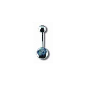 Blue Paua Shell Belly Ring with 5mm and 8mm Ball Ends   14G (1.6mm 