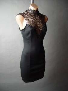   Goth Embroidery Lace High Neck Femme Fatale Sheath fp Dress M  