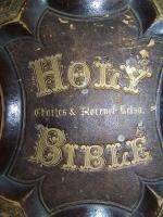 1800s antique Kelso family bible 10x12x4 large leather cover 