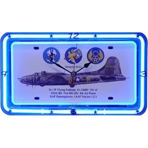  B17 Flying Fortress License Plate Neon Wall Clock Kitchen 