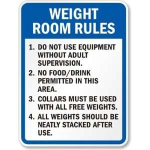  Weight Room Rules Sign Aluminum, 24 x 18 Office 